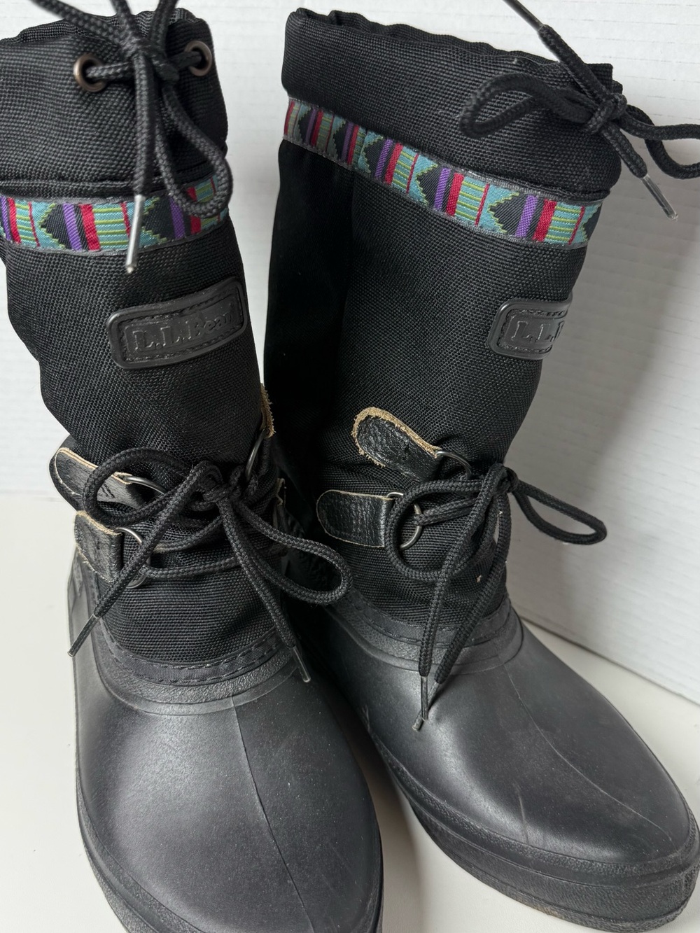 L.L. Bean Black Women's Winter Duck Boots with Multicolor Trim